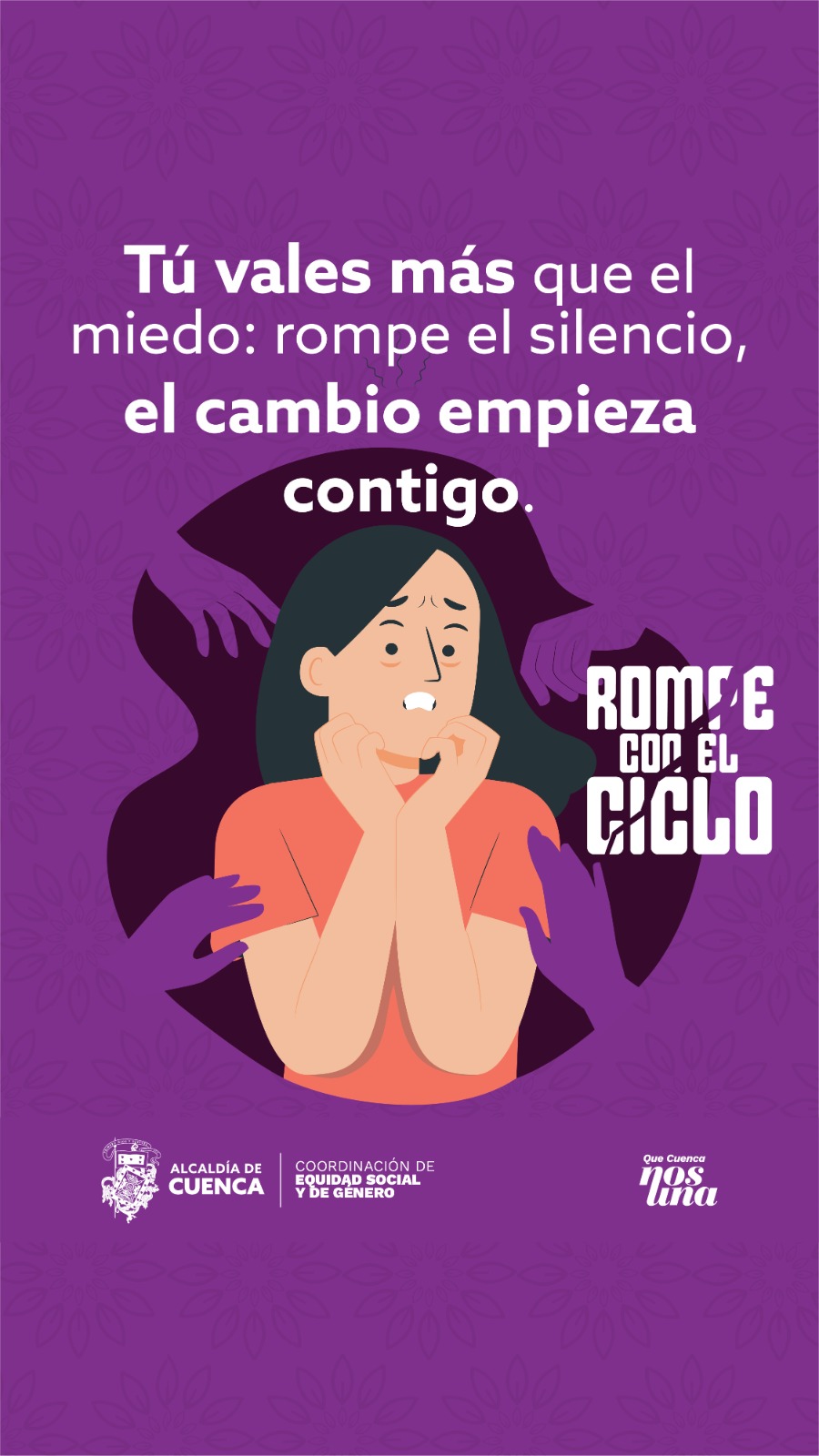 ¡Tu vales más que el miedo! Construimos un camino de paz, respeto y dignidad. Si tú o alguien que conoces está pasando por una situación de violencia, recuerda que no estás sola. "El cambio empieza contigo" ¡Rompe el silencio! Ponemos a tu disposición la Consola Violeta, un espacio seguro de apoyo, guía y acompañamiento a víctimas de violencia. Comunícate directamente marcando al 4110-110. #CuencaNosUne ❤️💛 Marisol Peñaloza Bacuilima - Alcaldesa Subrogante de Cuenca