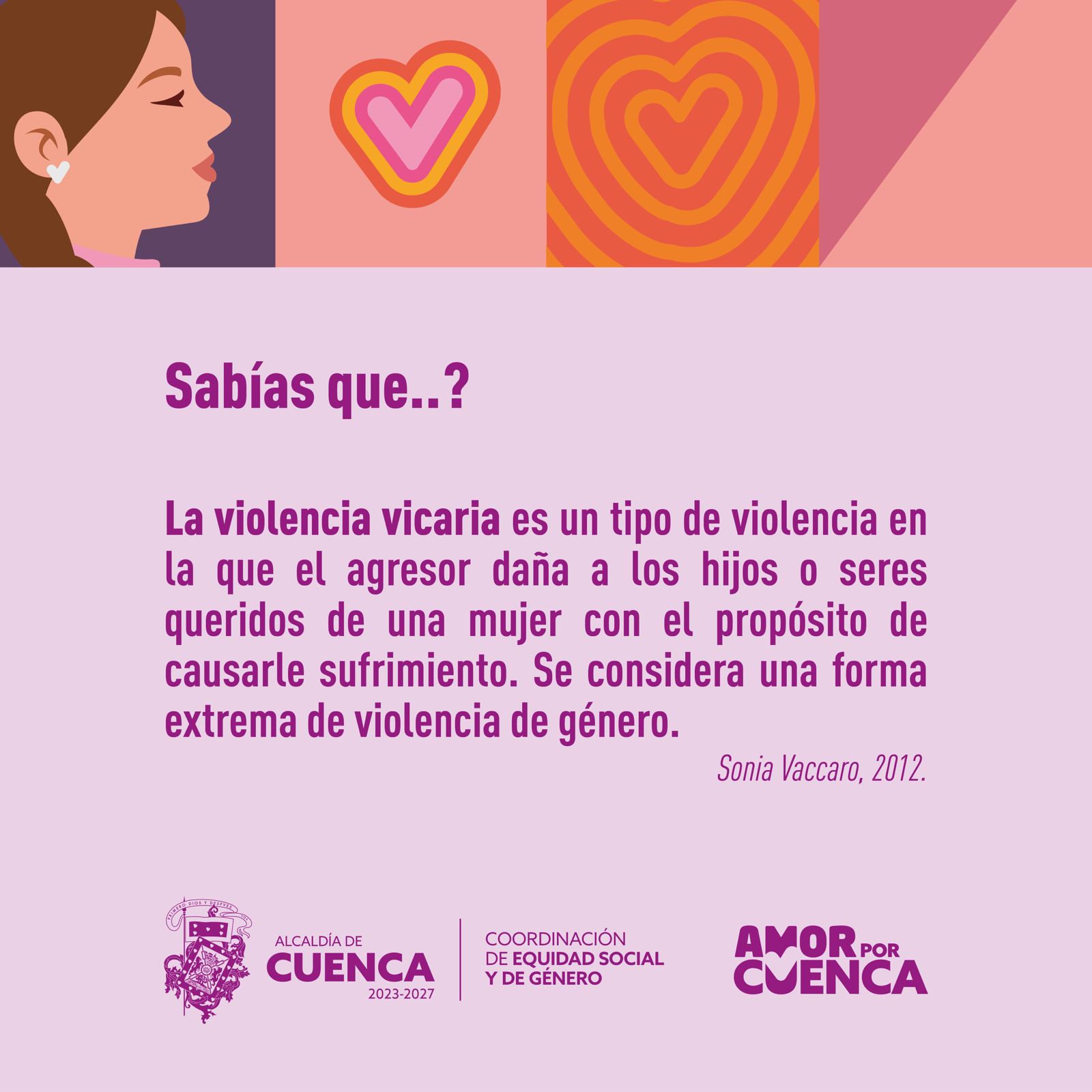 En la violencia vicaria el hombre hace daño a la mujer a través de sus seres queridos y en especial, a sus hijos e hijas.  #CuencaLuchaContraLaViolencia 💜  #AmorPorCuenca ❤️💛  #fondovioleta  #MasculinidadesPositivas