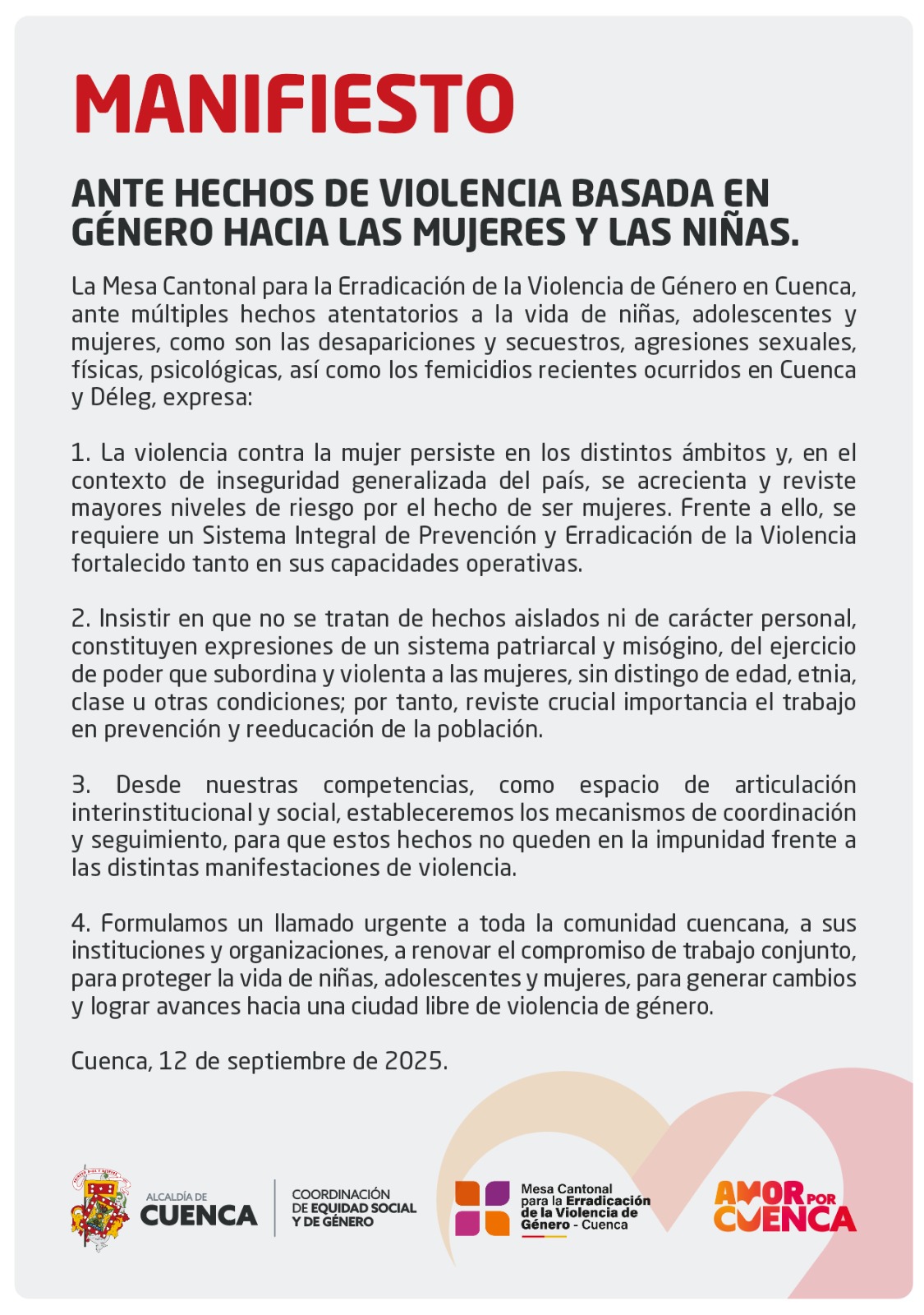 #CuencaLuchaContraLaViolencia 💜  #AmorPorCuenca ❤️💛