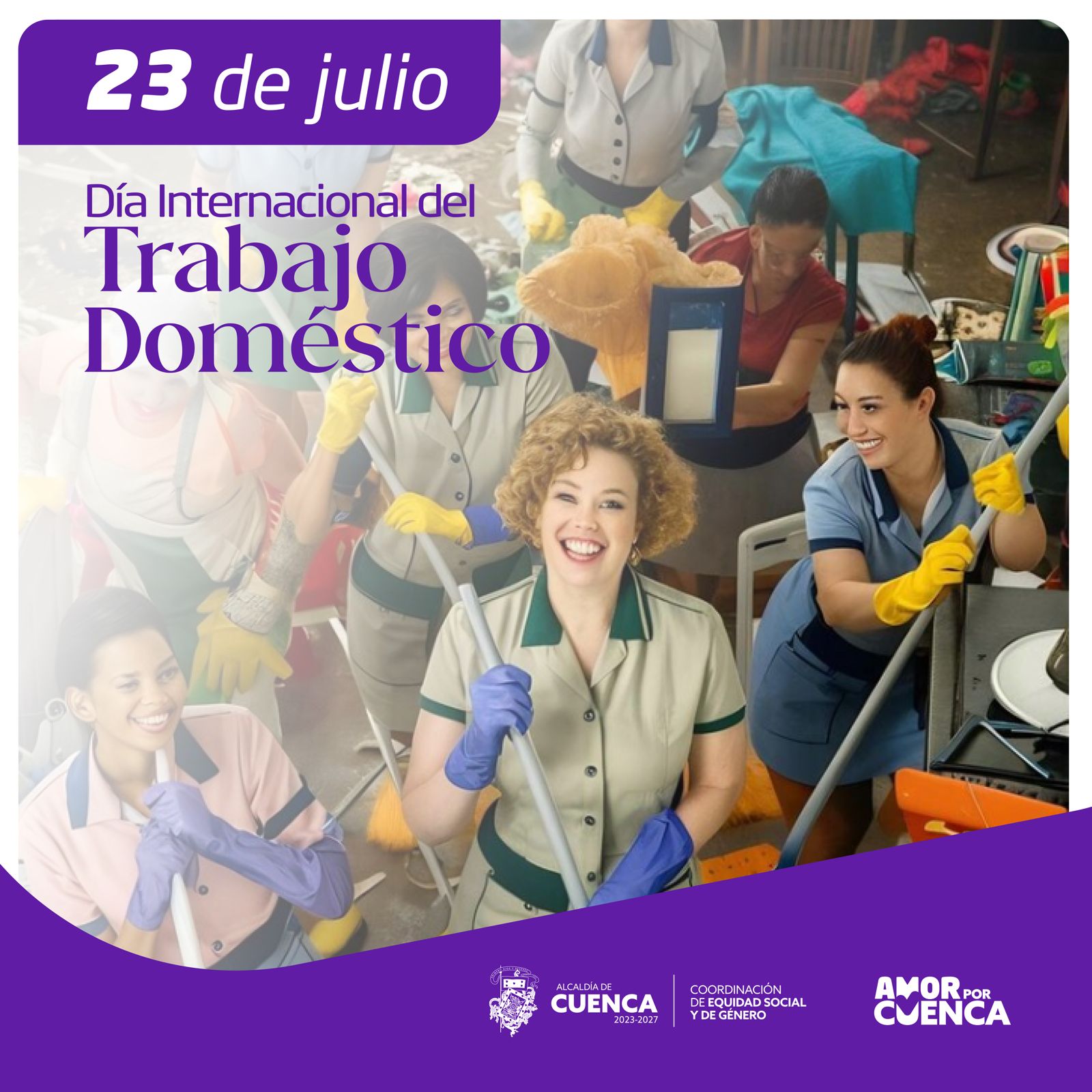 El Día Internacional del Trabajo Doméstico, es una oportunidad para concienciar sobre los derechos de las trabajadoras domésticas y exigir su reconocimiento y protección laboral.  Es importante recordar que son una parte integral de nuestras comunidades y merecen el mismo respeto y consideración.  #CuencaLuchaContraLaViolencia 💜  #AmorPorCuenca ❤️💛