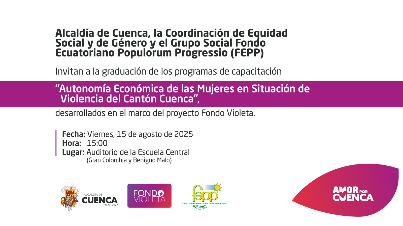 Cordialmente invitad@s.  #CuencaLuchaContraLaViolencia 💜  #AmorPorCuenca ❤️💛