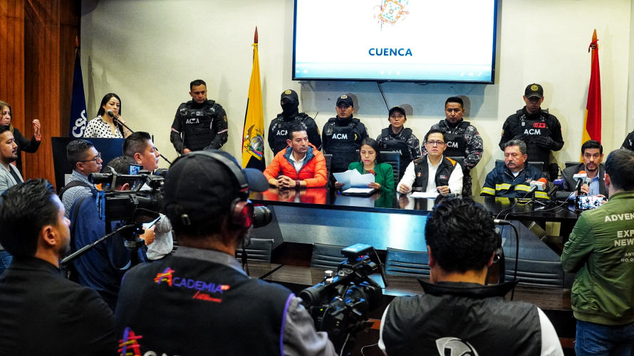 Las autoridades de las empresas, instituciones y direcciones de la Corporación Municipal brindaron hoy, 25 de mayo de 2023, mediante rueda de prensa, los datos técnicos del Plan de Contingencia por la Batalla de Pichincha. 